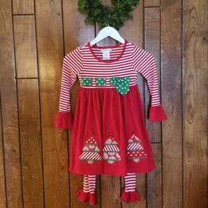 Girl 6 Bonnie Jean Christmas Outfit tunic leggings red green polka dot